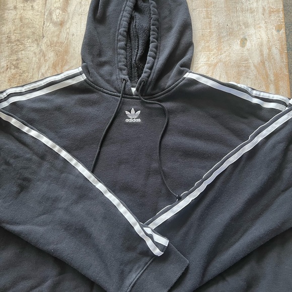 Adidas Originals Womens Cropped Hoodie {Blk/Wht} L - Picture 6 of 11